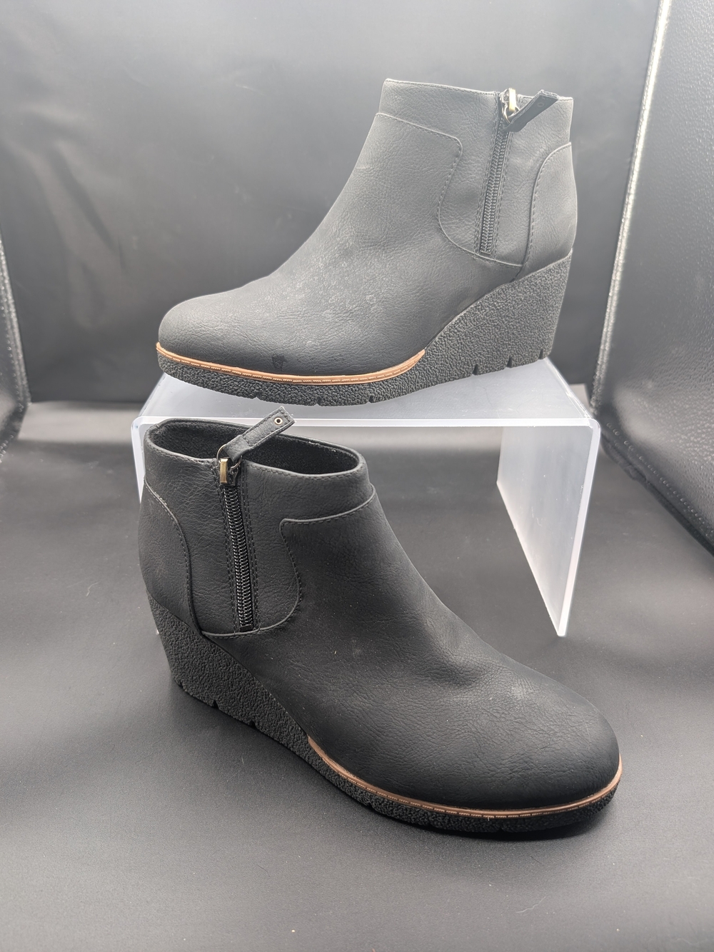 Dr. Scholl's Black Wedge Ankle Booties with Side Zipper NWOT